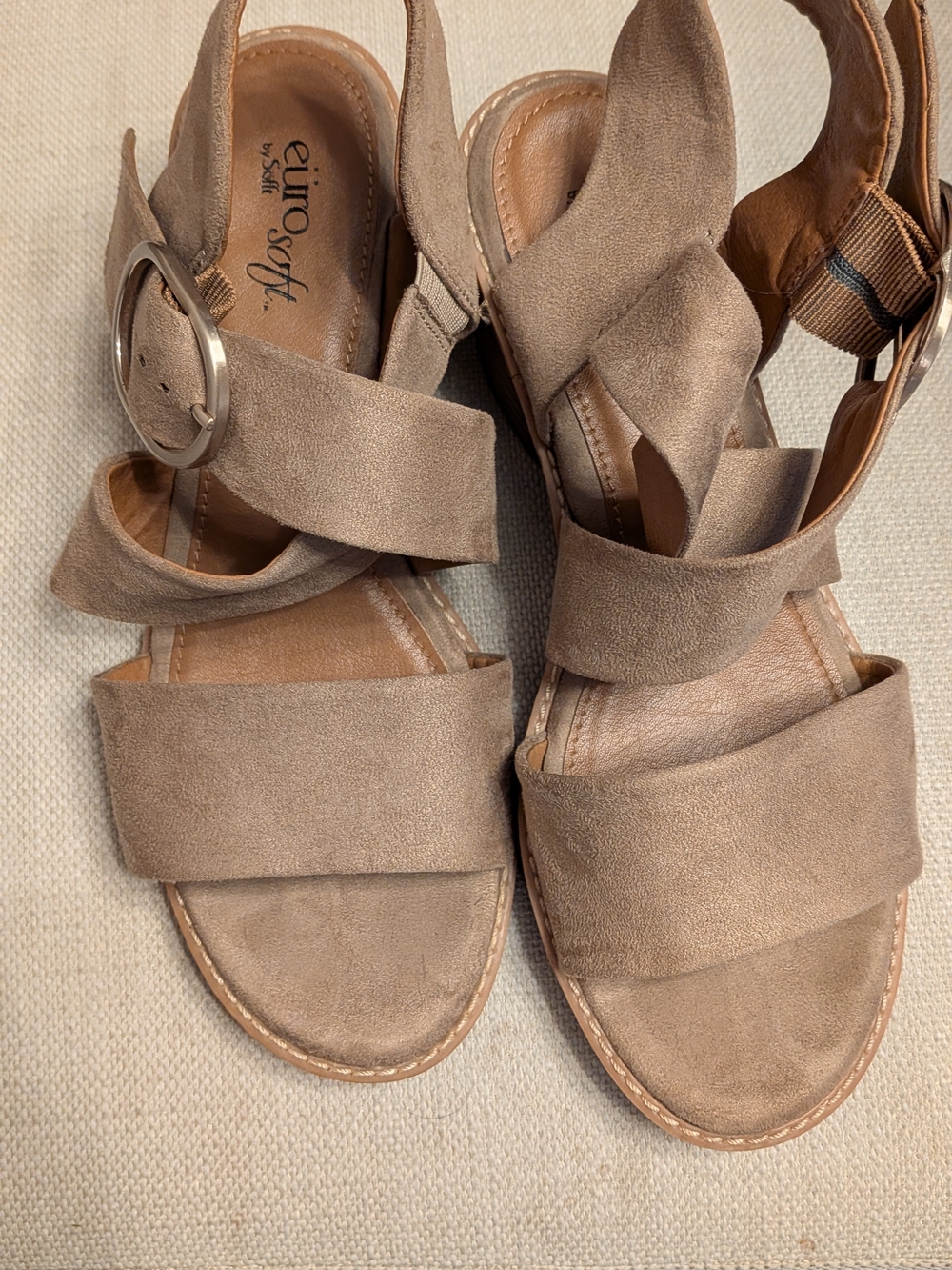 Sofft Taupe Suede Crossover Strap Sandals